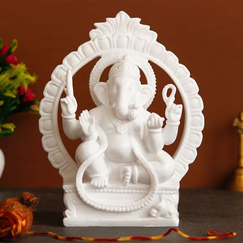 Pure White Lord Ganesha Idol on Throne - eCraftIndia Online
