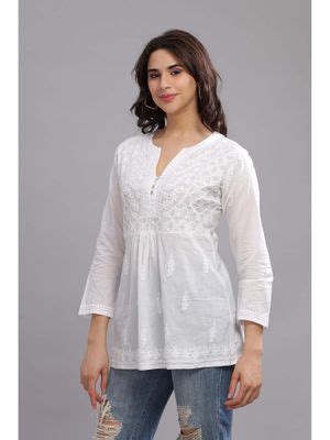 Buy CLUB LOOM Afza Chikankari Cotton White Top (XS) Online