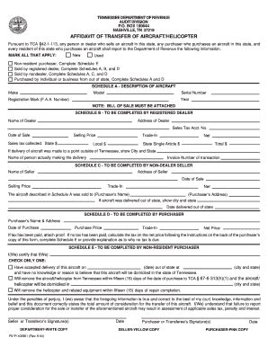 Fillable Online tn Affidavit of transfer of aircraft/helicopter - State ...