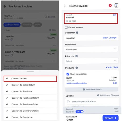 How to convert a proforma invoice into bill of supply on mobile ...