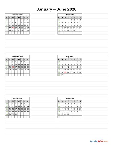 January To June 2026 Calendar Printable: Plan Your First Half of the ...