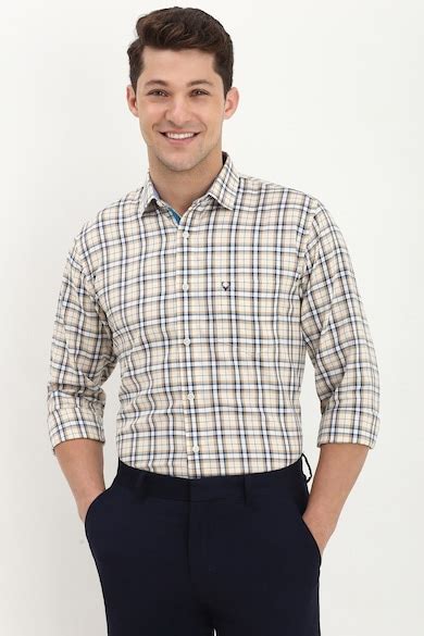 Buy Men Cream Regular Fit Checked Full Sleeves Formal Shirt Online ...