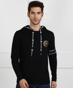VERO LIE Solid Men Hooded Neck Black T-Shirt - Buy VERO LIE Solid Men ...