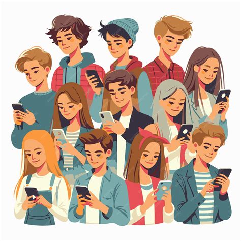 Premium Vector | Teenagers using smartphones isolated on white ...