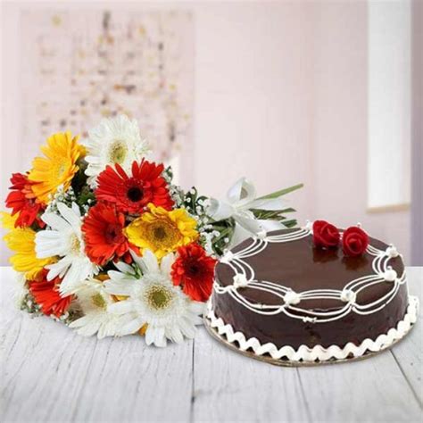 Online Mixed Gerbera With Truffle Cake Delivery | GoGift