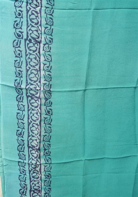 Light Blue and Turquoise Green Block Printed Georgette Saree with Badla ...