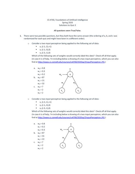 4700 2020sp q4 solutions - CS 4700, Foundations of Artificial Intelligence Spring 2020 Solutions ...