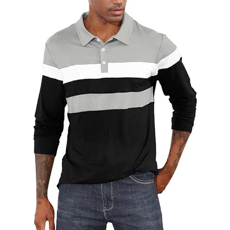 PEASKJP Mens Long Sleeve Polo Shirts Casual Moisture Wicking Golf Polo ...