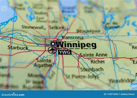 Winnipeg on map stock photo. Image of located, road - 114071846