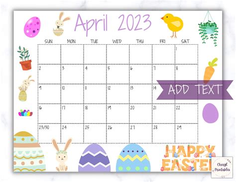 April Calendar Printable - Printable Word Searches