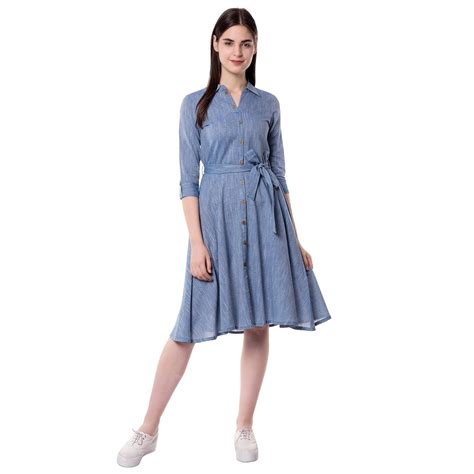 Buy GOD BLESS Women's Casual Cotton Solid a-line Dress (Light Blue, XS ...
