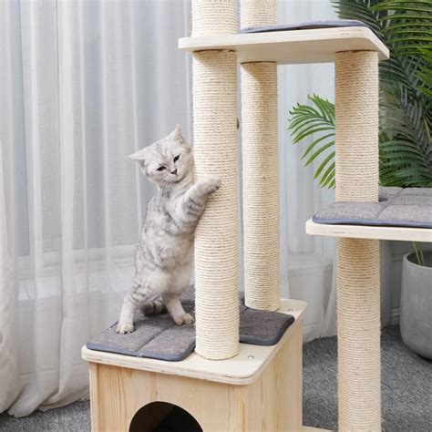 Buy AGILE 67 Modern Real Pine Plywood Cat Tree Condo Tower with Natural ...