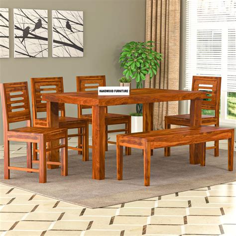 HANDWOOD FURNITURE Sheesham Wood Dining Table(57x35) with 4 Chairs & 1 ...
