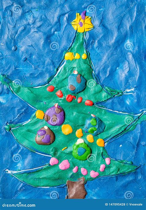 Christmas Tree Molded with Plasticine on Card Stock Photo - Image of ...