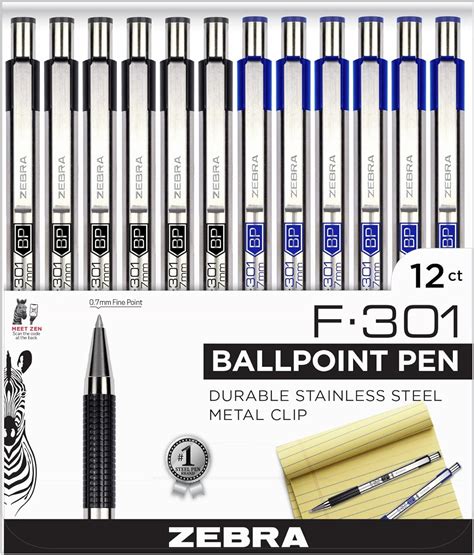 Zebra F-301 0.7mm Fine Point Pen - Pack of 12; 6 Black & 6 Blue ...