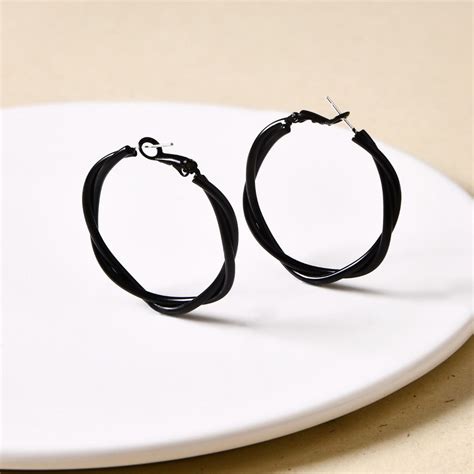 Jewellery Online - Premium Twisted Multi Layered Black Hoop Earrings ...
