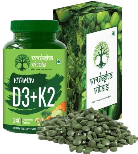 Vruksha Vitals Vit D3 & K2 100% RDA, 120 (+120 Extra)= 240 Tablets - F ...