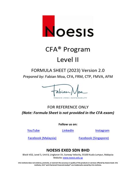 Image result for CFA Level 2 Formula Sheet