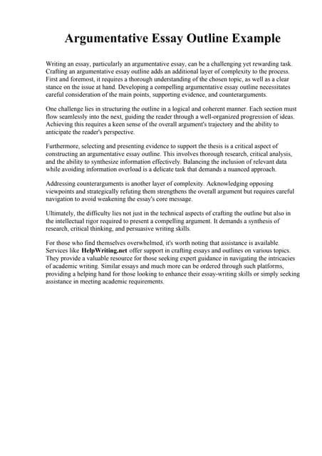 Image result for Argumentative Essay Outline Example