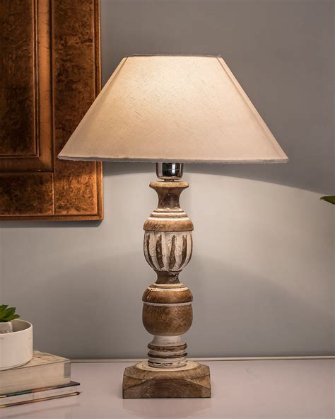 Antique White French Trophy Carved Table lamp with Cone Shade – Homesake.in