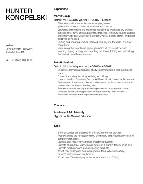 Laundry Worker Resume Samples | Velvet Jobs