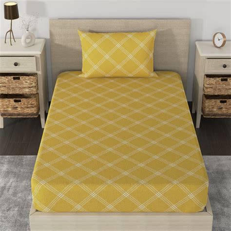 Huesland by Ahmedabad Cotton 210 TC Premium Single Bedsheet Elastic ...