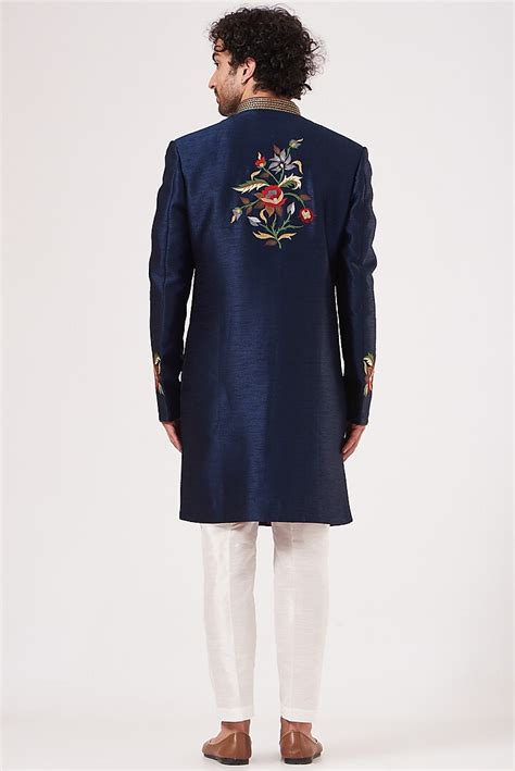 Buy RNG Safawala Men Royal Blue Embroidered Bandhgala Set at Pernia ...