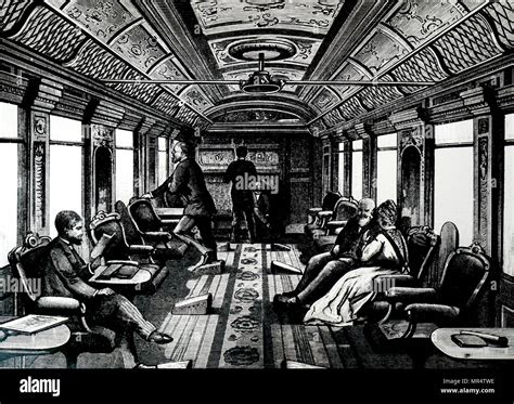 Engraving depicting the interior of a saloon car on the Orient Express ...