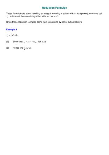 Reduction Formulae Examples 的图像结果