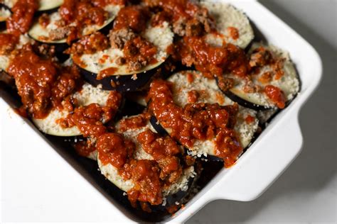 Eggplant Casserole w/ Ground Beef (Easy & Cheesy!) - Real Food Whole Life - layers of eggplant and meat