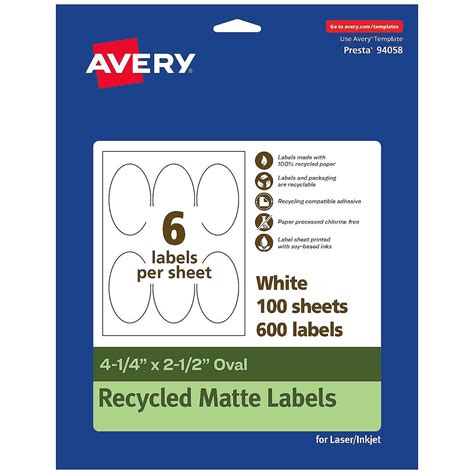 Avery EcoFriendly Oval Labels, 4-1/4" x 2-1/2", 600ct | Oriental Trading