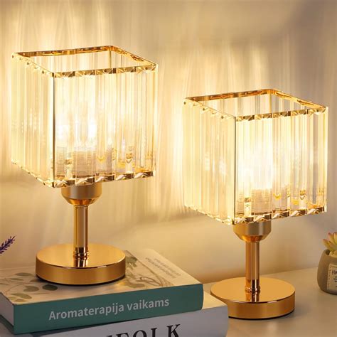 OYEAL Small Table Lamp Gold Lamps Set of 2 with Crystal Lampshade and ...