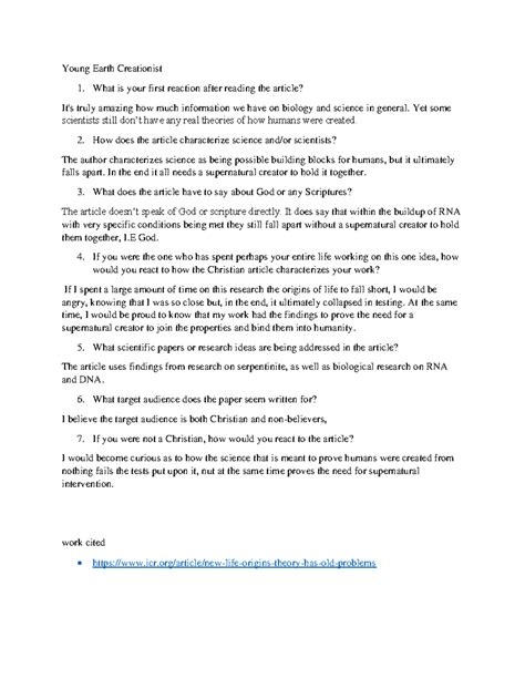 Document - lab 3 - Young Earth Creationist What is your first reaction ...