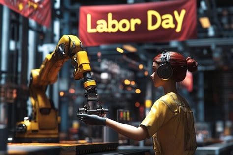 A factory worker operating a robotic arm with labo | Premium AI ...