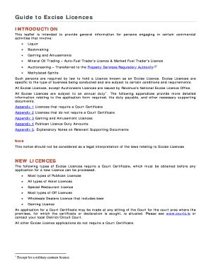 Fillable Online revenue Guide to Excise Licences. General information ...