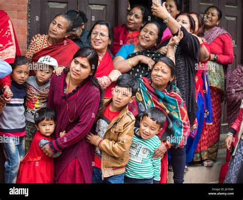 Kathmandu, Nepal - Apr 15, 2016: Families in traditional Nepalese ...