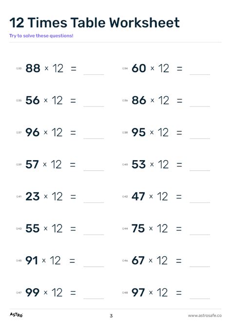 Image result for 12 Times Table Printable Worksheet