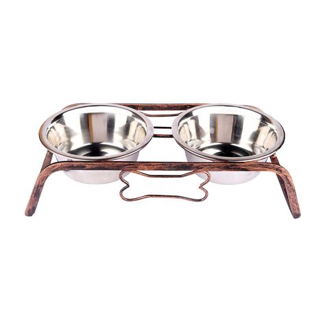 NAAZ PET SUPPLIES Stainless Steel Wrought Iron Dog Bowl Stand ...