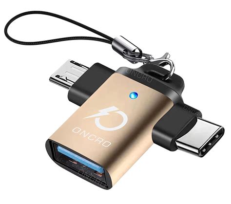ONCRO® Smart LED Indicator Metal Female Gold USB 2 in 1 OTG Adapter OTG ...