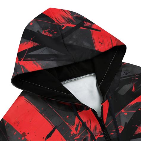 Men's Zip Up Hoodie Red and Black Broken Lines and Shapes – CoolWear