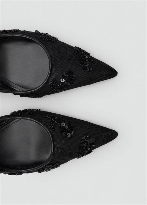 Zapato kitten mesh bordado lentejuelas - Mujer | MANGO México