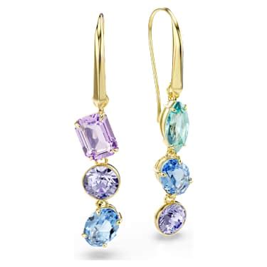 Gema drop earrings, Asymmetrical design, Mixed cuts, Multicolored, Gold ...