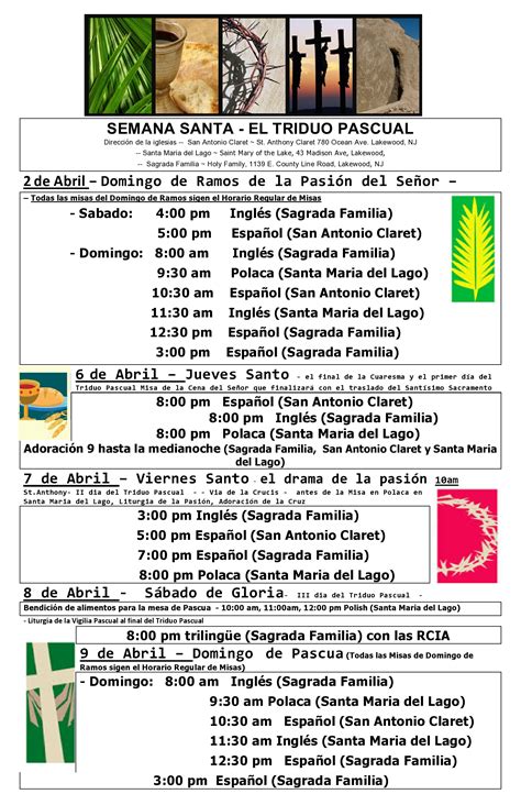 HOLY WEEK MASS SCHEDULE - Our Lady of Guadalupe