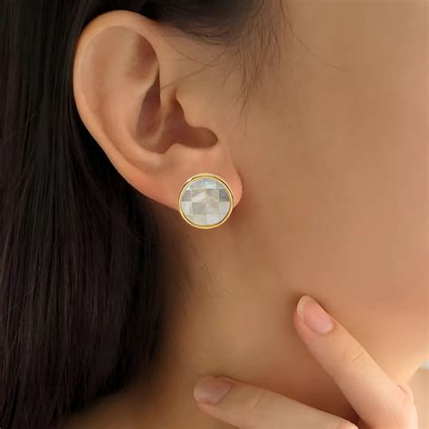Jewellery Online - Premium Gold And White Round Studs | Nestasia