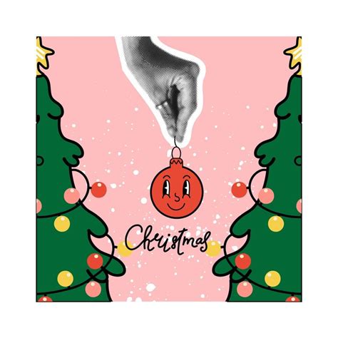 Christmas card halftone collage hand hold toy xmas symbol winter ...