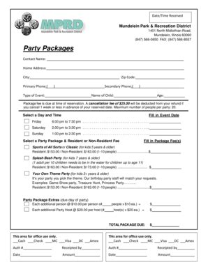 Fillable Online mundeleinparks 2011 Summer Party Form.p65 - Mundelein ...