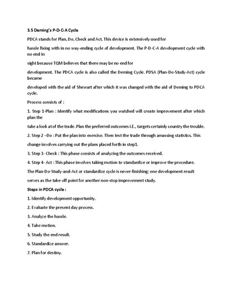 Total Quality Management Module 3 PART 7 - 3 Deming's P-D-C-A Cycle ...