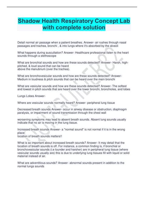 Shadow Health Respiratory Concept Lab with complete solution - SHADOW ...