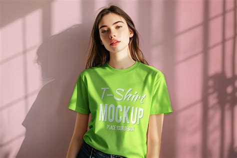 Free Woman Wearing T-Shirt Mockup PSD | Mockuptree