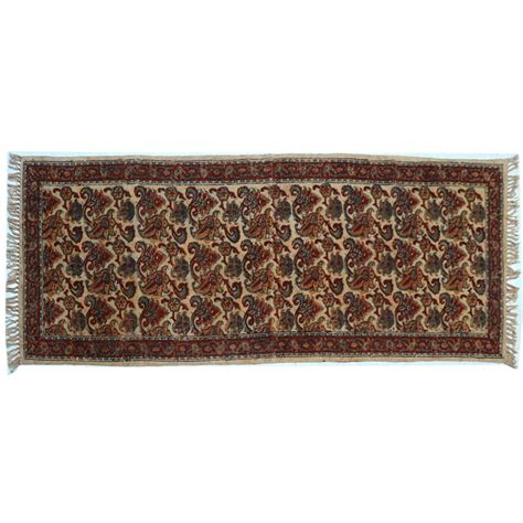 Cream and Maroon Kalamkari Dhurrie with Block Printed Floral Pattern ...